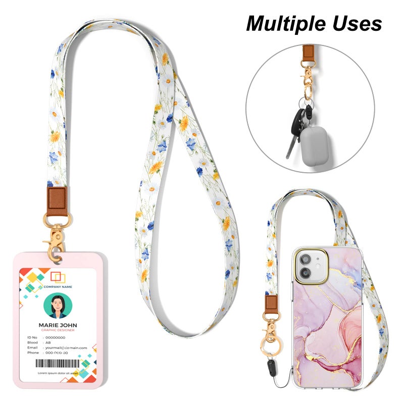 Hsxnam Neck Lanyard Key Chain  Long Lanyard Strap Keychain Holder for Women Men Car Keys ID Badges Card Wallet Phone Camera  Daisy Flower - Image 4